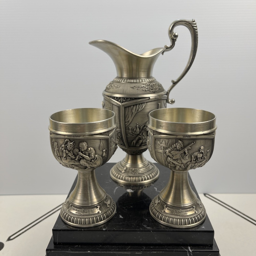 Vintage SKS Zinn Pewter Goblet Vase Set German Renaissance Medieval Halloween